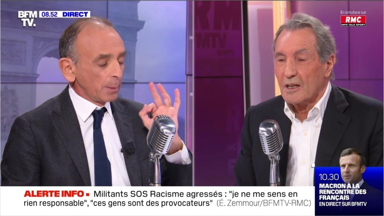 FEMME ACTUELLE - "Vous vivez dans les beaux quartiers et frappez à la porte des clubs huppés" : Eric Zemmour bousculé par Jean-Jacques Bourdin