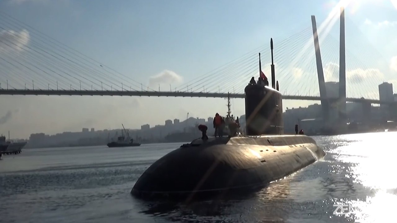 Moment Russians Launch Cruise Missile From Submerged Submarine.mp4