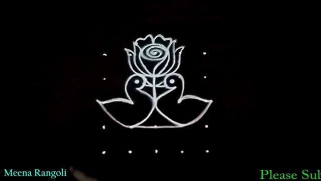 New year Peacocks rangoli design with Rose flower - new year flowers kolam - nemali muggulu - 2022 new year muggulu 2022 new year kolam