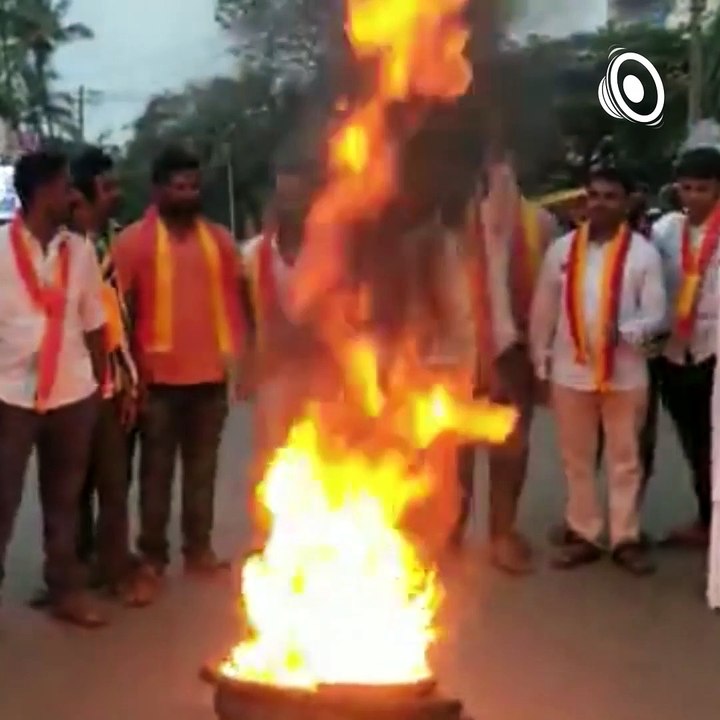 Kannada Flag Set on Fire: Activists Stage Protest.