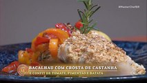 Atletas olímpicas fizeram um bacalhau com crosta de castanha e confit de tomate, pimentão e batata