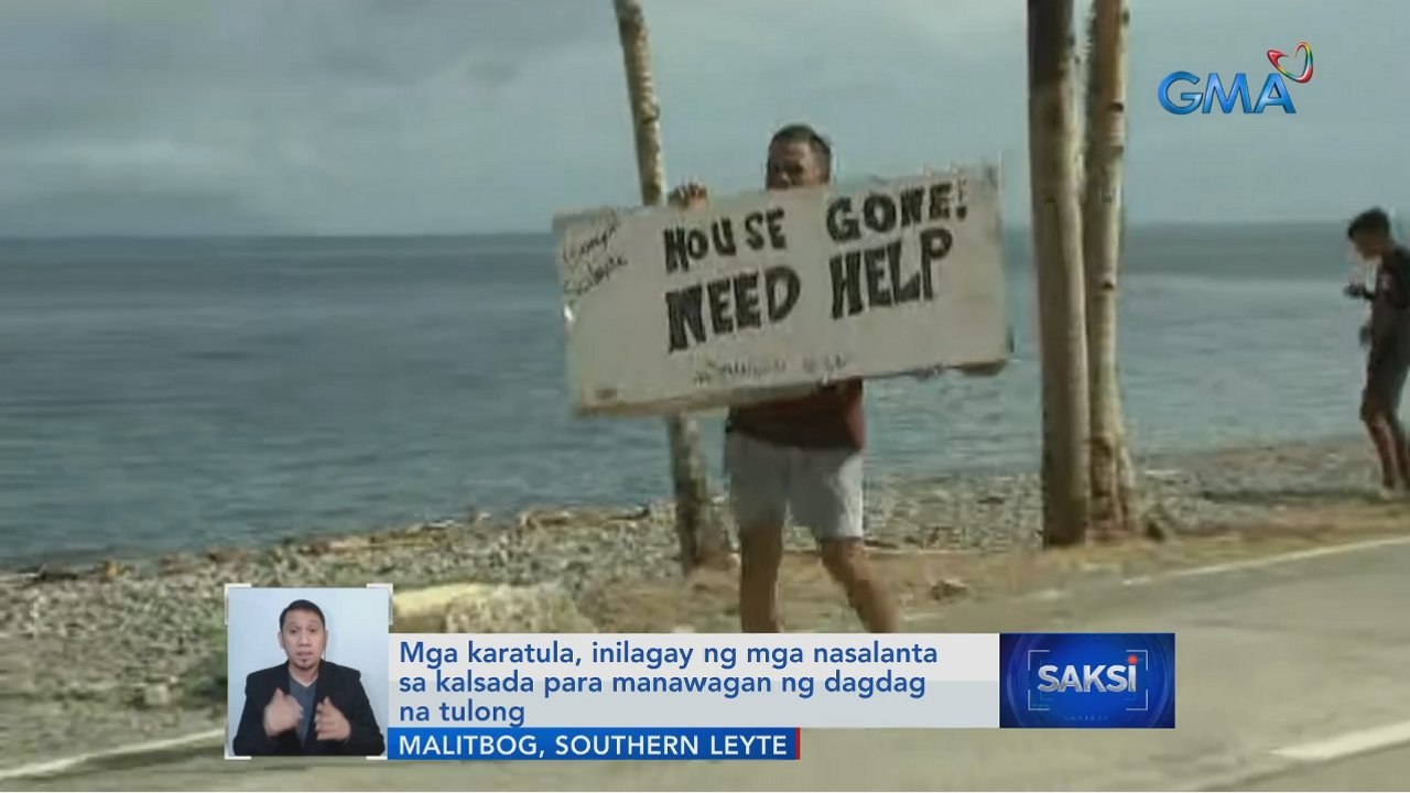 Mga karatula, inilagay ng mga nasalanta sa kalsada para manawagan ng dagdag na tulong | Saksi