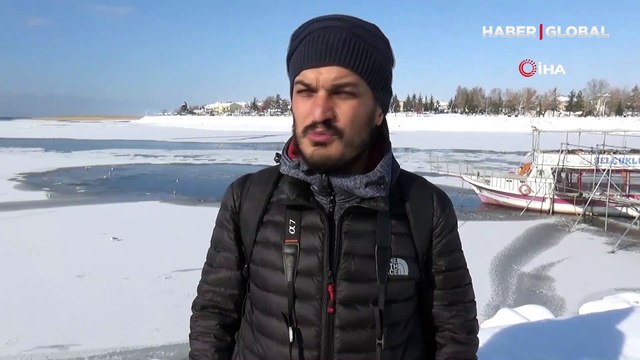 Hava sıcaklığı eksi 16 dereceleri gördü, Beyşehir Gölü kıyıları dondu