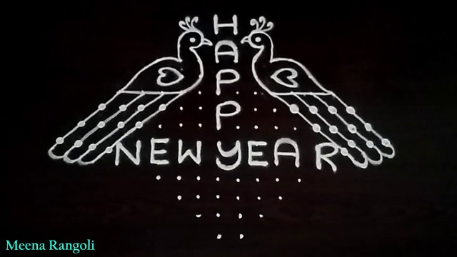 Happy new year rangoli design with peacocks - 2022 new year peacocks rangoli design - 2022 nemali muggulu 2022 peacocks kolam