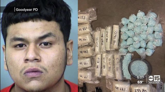 A Phoenix man has been arrested after thousands of fentanyl pills, guns, and other drugs were allegedly found inside his home
