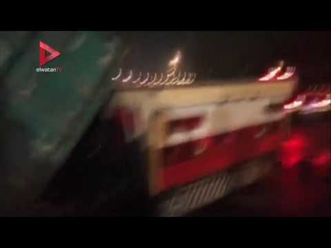 انقلاب سيارة نقل أعلى دائري المريوطية في اتجاه المنيب