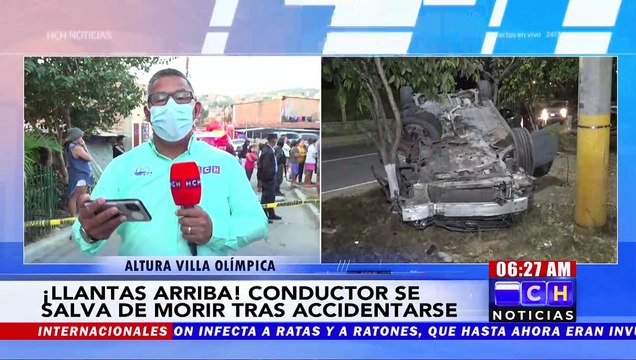 ¡Llantas Arriba! Conductor por poco se mata tras impactar con poste en la Villa Olímpica