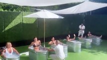 Kim and Kourtney Kardashian do an ice bath during Poosh spa day