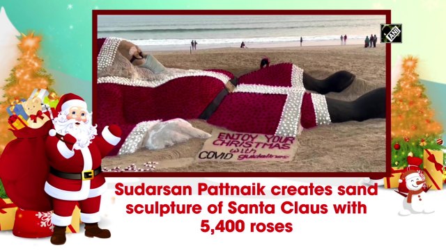 Sudarsan Pattnaik creates sand sculpture of Santa Claus with 5,400 roses