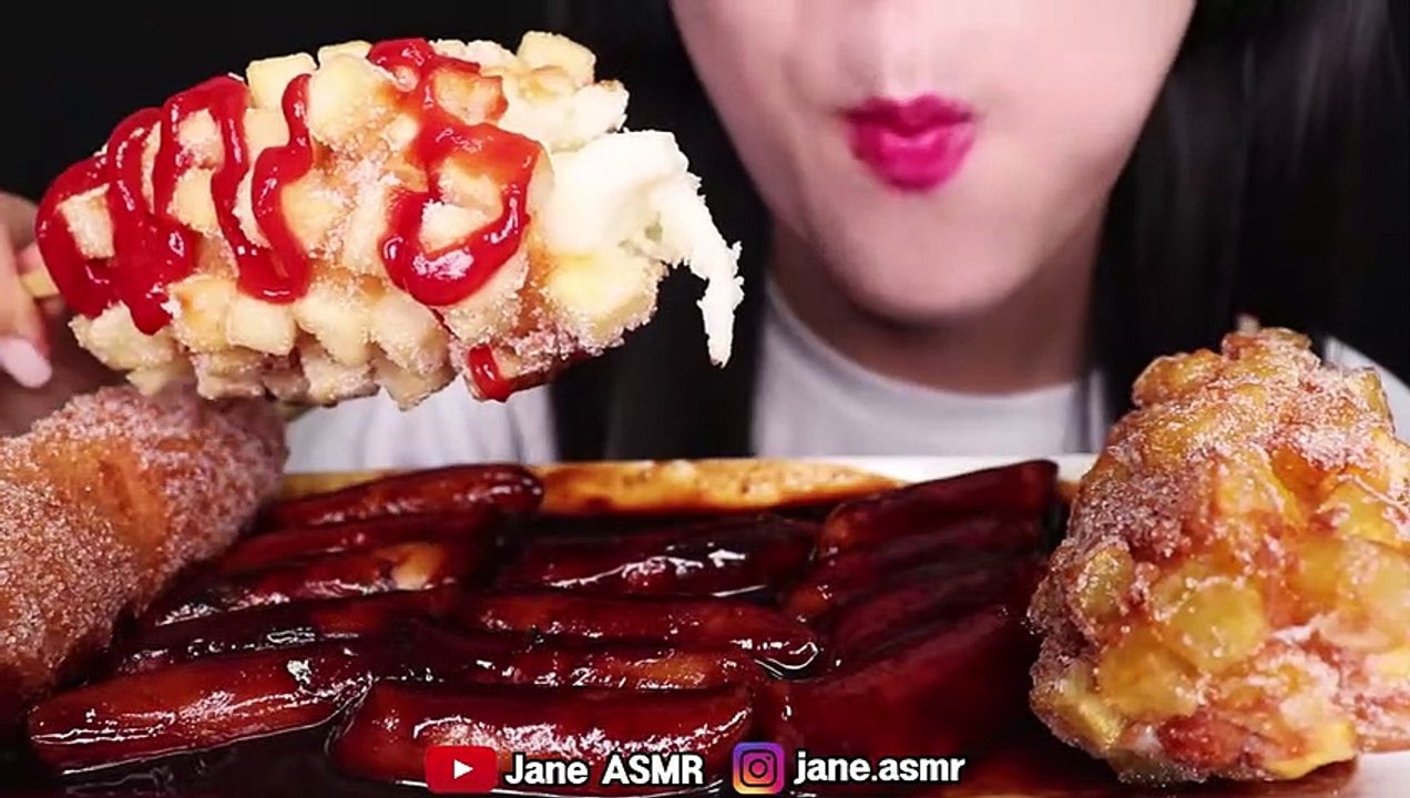 ASMR MOZZARELLA CHEESY CORN DOGS, BLACK BEAN RICE CAKES 모짜렐라 치즈 핫도그, 짜장 떡볶이 먹방 EATING SOUNDS