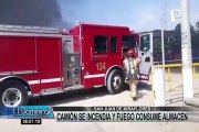 Incendio de grandes proporciones se registró en un almacén de camiones en SJM