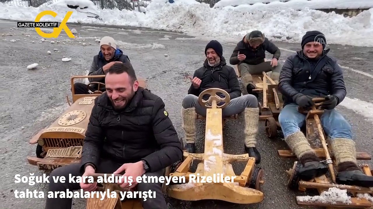 Soğuk ve kara aldırış etmeyen Rizeliler tahta arabalarıyla yarıştı