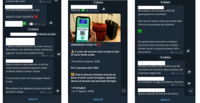 Roma - Falsi Green Pass venduti online: oscurati 17 canali di messaggistica (27.12.21)