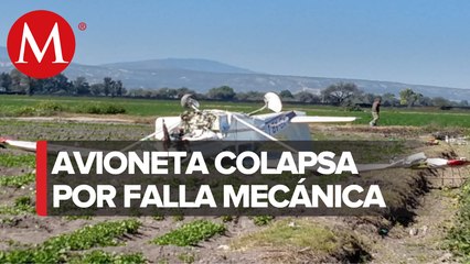 En Puebla, se desploma avioneta en campos de cultivo; hay dos lesionados