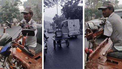 बिना हाथ-पैर रिक्शा दौड़ा रहे शख्स का वीडियो वायरल