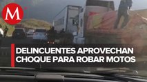 Roban 10 motos de tráiler que chocó en carretera de Maltrata, Veracruz