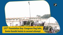 Congress flag falls; Sonia Gandhi hoists it in second attempt