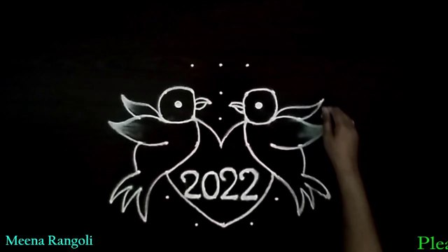 2022 Happy new year rangoli design with birds 2022