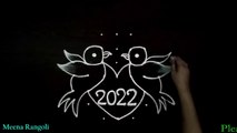 2022 Happy new year rangoli design with birds || 2022 happy new year kolam design || 2022 happy new year muggulu