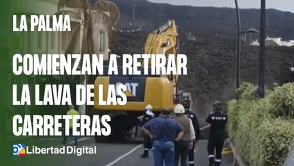 Las máquinas comienzan a retirar la lava sólida del volcán en La Palma