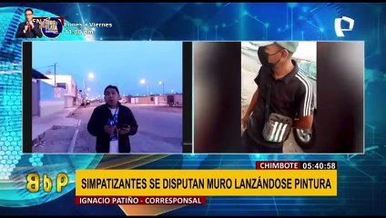 Conflicto en Chimbote: simpatizantes se enfrentan lanzándose pintura en muro público 🎨