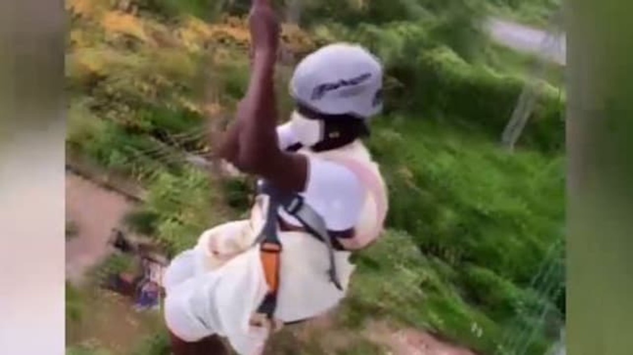 Image of the day: 72-year-old woman ziplines in Kerala's Palakkad
