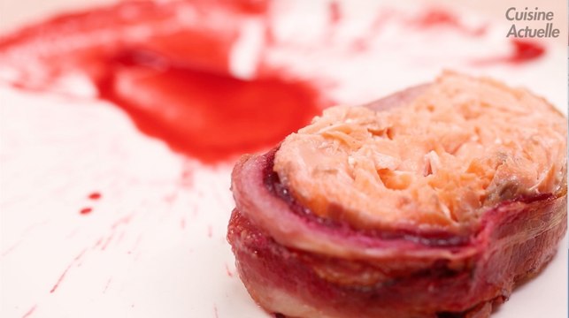Rôti de saumon et betterave au lard