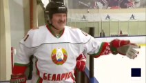 Russia's Putin and Belarus' Lukashenko play hockey
