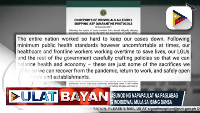 DOH, muling nanawagan sa publiko kasunod ng napapaulat na paglabag sa quarantine protocols ng ilang balik-bayan
