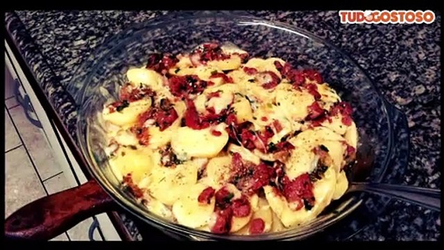 Batatas gratinadas com bacon