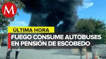 Reportan incendio en pensión de autobuses en Escobedo, NL