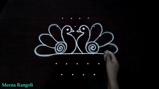 Peacocks rangoli design with Lotus & Rose flowers for new year 2022 - peacocks kolam 2022 - nemali muggulu 2022