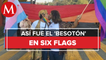 Con 'besotón', comunidad LGBT protesta frente a Six Flags por discriminación a pareja gay
