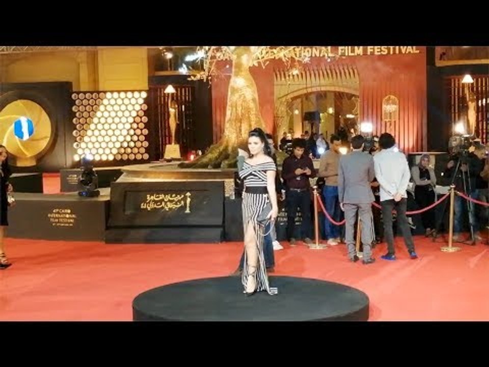 رانيا يوسف تتألق على ريد كاربت القاهرة السينمائي بفستان زيبرا