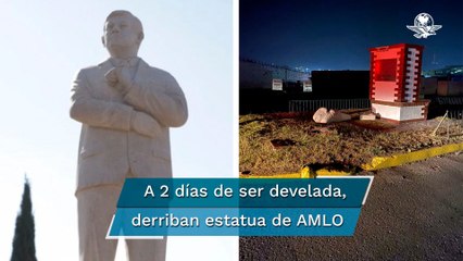 Estatua de AMLO en Atlacomulco inicia el 2022 en el piso y sin cabeza