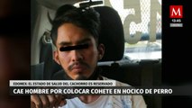 Detienen a hombre por colocar un juego pirotécnico en el hocico de perro