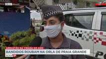 Violência nas comemorações de ano novo no litoral. Duas pessoas morreram baleadas e sete ficaram feridas. Na praia grande, teve arrastão durante a queima de fogos.