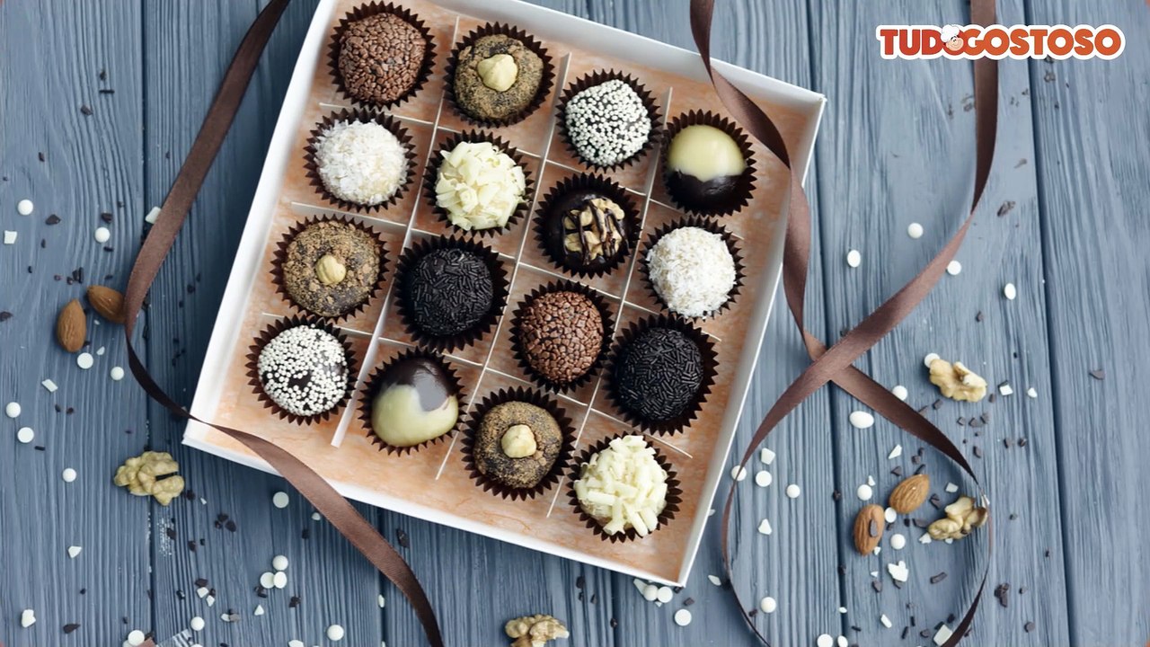 Brigadeiro Gourmet: Nozes, Meio amargo, tradicional, amendoim (paçoquita) e amêndoa