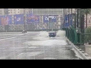 بحيرات على كوبري 6 أكتوبر بسبب الأمطار