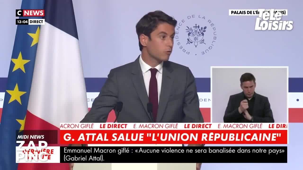 "Je ne sais pas qui vous a communiqué cette information" Selon Gabriel Attal, non, Emmanuel Macron n'a pas été prévenu de la dangerosité du "gifleur" avant son bain de foule