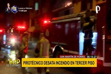 SMP: artefacto pirotécnico provoca incendio en tercer piso de vivienda