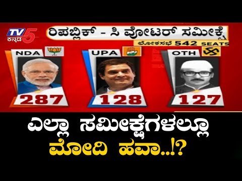 Exit Poll Result 2019: ಎಲ್ಲಾ ಸಮೀಕ್ಷೆಗಳಲ್ಲಿ ಮೋದಿ ಮತ್ತೊಮ್ಮೆ..?!| Congress | BJP | TV5 Kannada