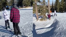 'Skiers find out how tough it is to 'ride a stick' *NASTY SKI CRASH*'