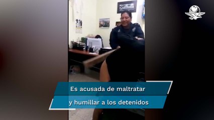 Exhiben a policía tableando a detenido en Perote, Veracruz