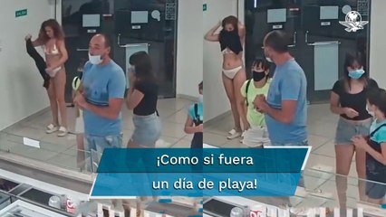 Mujer usa su vestido como cubrebocas para comprar helado