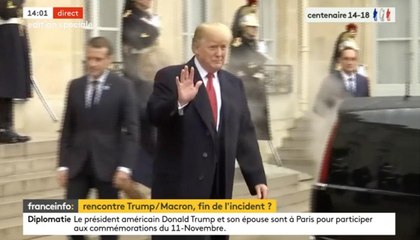 Insolite : la Cadillac de Donald Trump enfume le perron de l'Elysée et le couple Macron