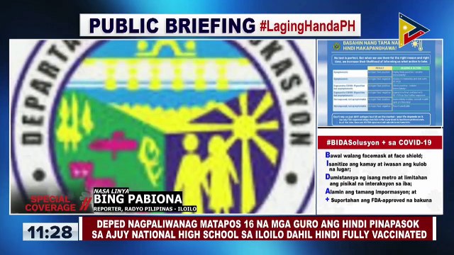 DepEd, nagpaliwanag matapos 16 na mga guro ang hindi pinapasok sa Ajuy National High School sa Iloilo dahil hindi fully vaccinated