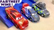 Pixar Cars 3 Lightning McQueen in Funny Funlings Race Farthest Wins Paw Patrol Racing Competition versus PJ Masks and Hot Wheels Superheroes in this Stop Motion Toy Cars Race Video for Kids