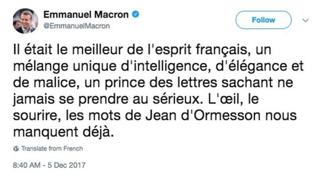 Mort de Jean d'Ormesson : les célébrités lui rendent hommage
