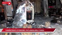 Küçükçekmece'de tamircideki otomobil patlama sonrası yandı